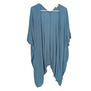 Les Soeurs Teal Blue‎ Crinkle Gauze Kimono Cardigan Cover Up One Size